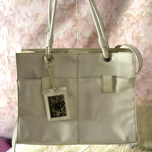 Wilson Leather Snake Skin Patent Leather cream Tote Bag - Picture 13 of 16